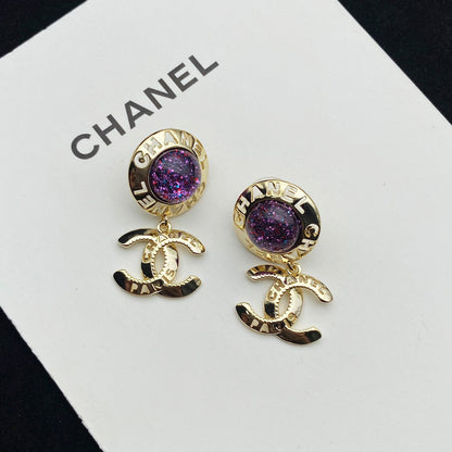 Pendientes con Colgante de Letra CC Estrella Brillante