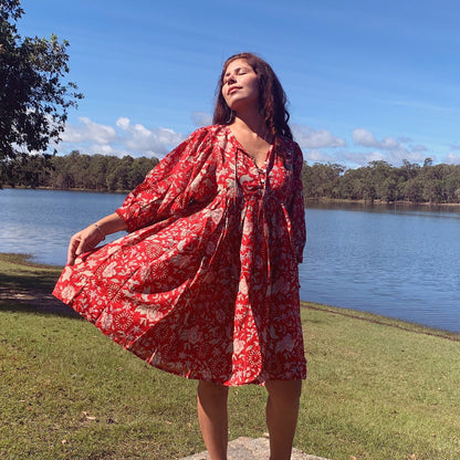 Robe Courte Hawa Rouge Rose Indienne