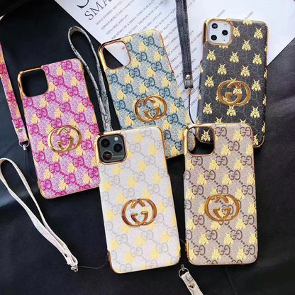 Coque en cuir à bords dorés électroplaqués Fashion