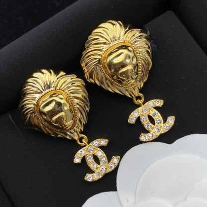 Boucles d'oreilles pendantes Lion Tête Diamant