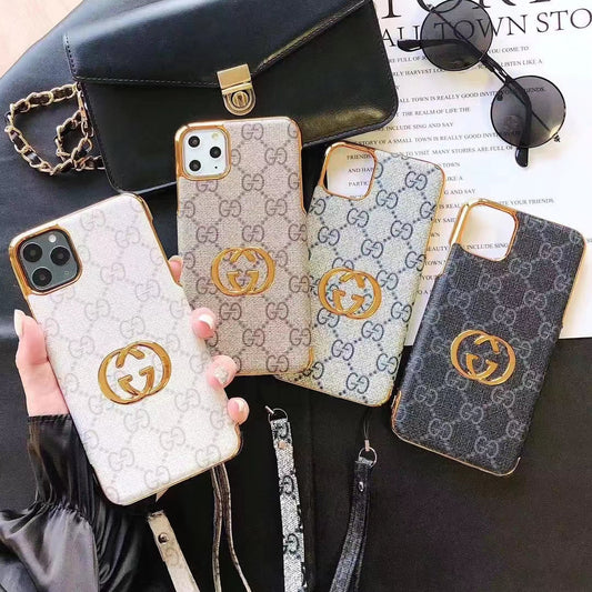 Coque en cuir à bords dorés électroplaqués Fashion