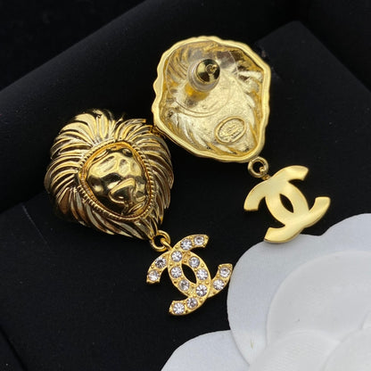 Boucles d'oreilles pendantes Lion Tête Diamant
