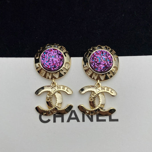 Boucles d'oreilles pendantes lettre CC Étoile brillante