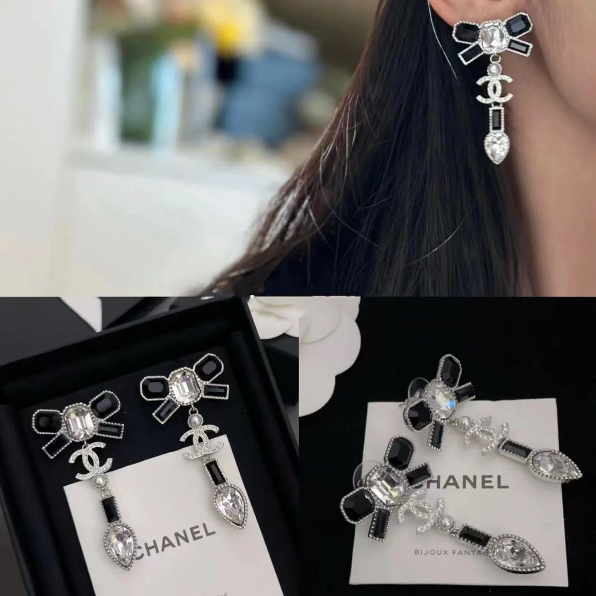 Pendientes de lazo con diamantes de imitación elegantes