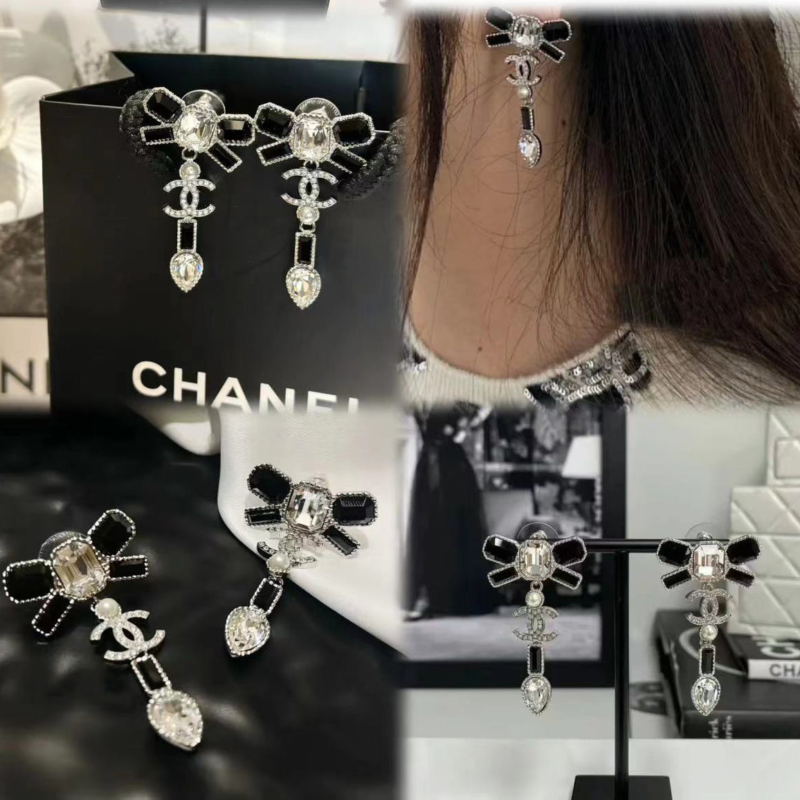 Pendientes de lazo con diamantes de imitación elegantes