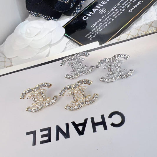 Boucles d'oreilles doubles perles et cristaux, style mode