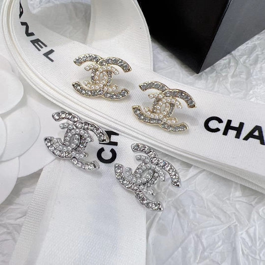 Boucles d'oreilles doubles perles et cristaux, style mode