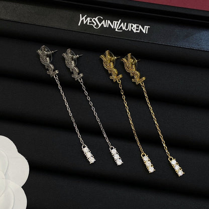 Boucles d'oreilles pendantes longues en métal cristal