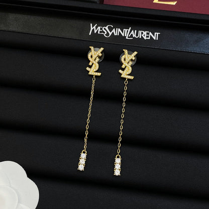 Boucles d'oreilles pendantes longues en métal cristal