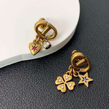 Pendientes asimétricos vintage de la suerte