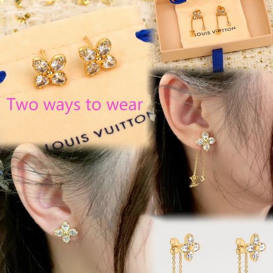 Boucles d'oreilles réversibles avec pendentifs floraux en cristal