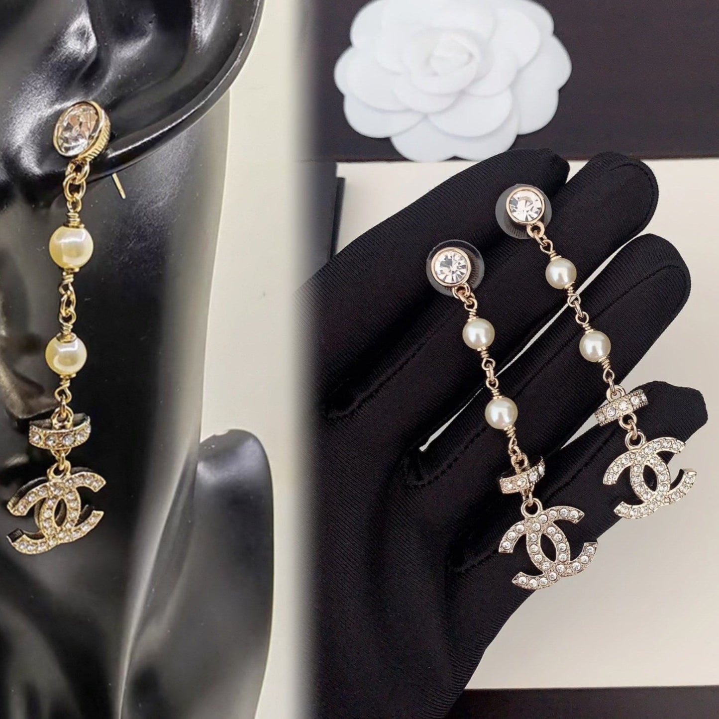 Pendientes largos de cristal de perlas