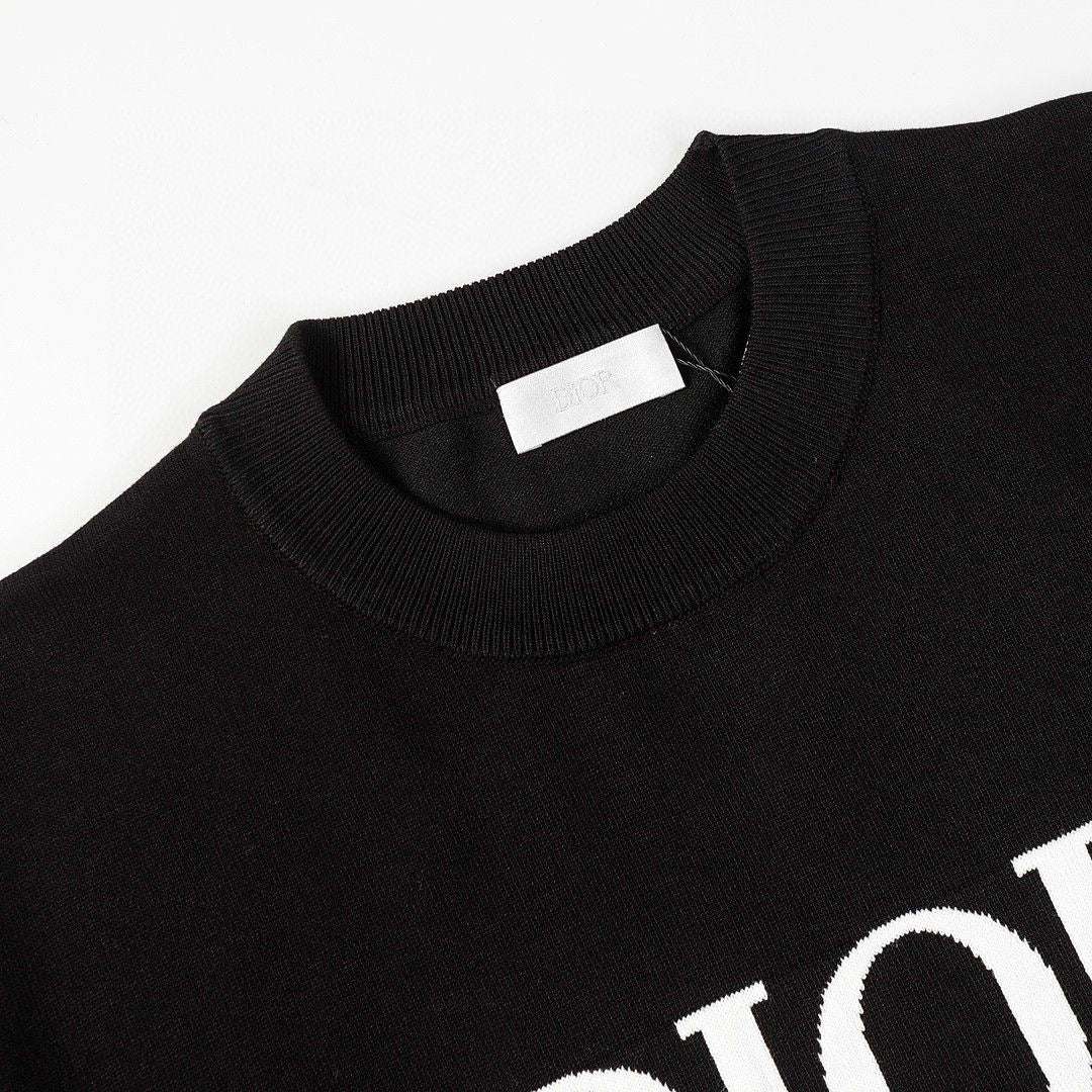 0528 Camiseta de manga corta de lana con letras clásicas de Jacquard