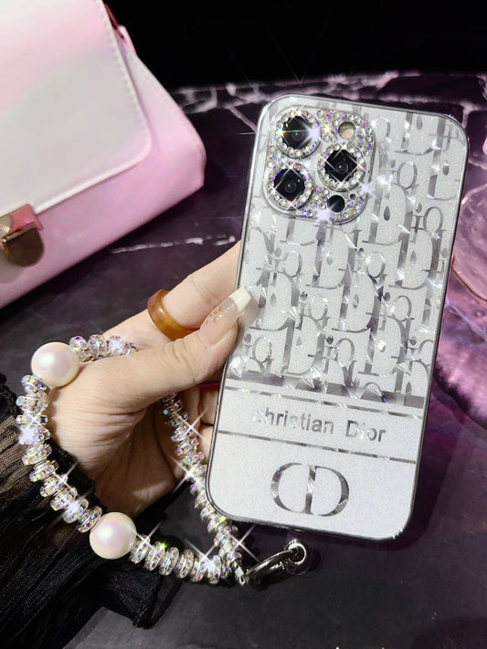 Étui de luxe avec cordon en strass et perles