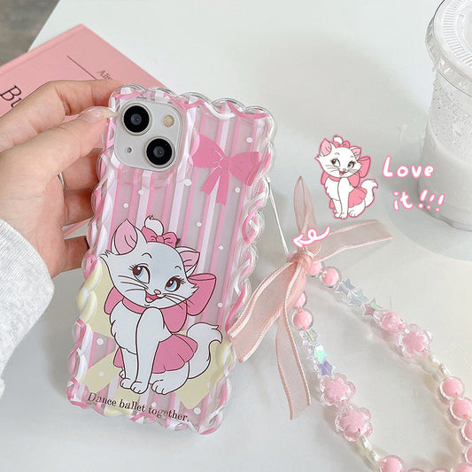 Étui à chat mignon à motif ondulé rose