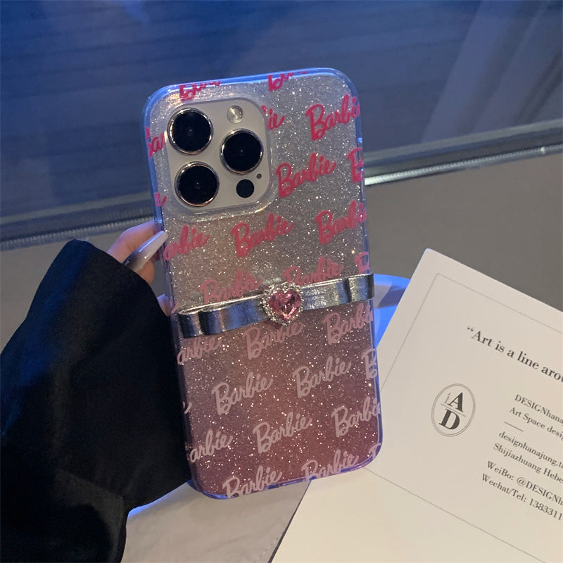 Funda de brillo degradado con lazo, corazón y diamante