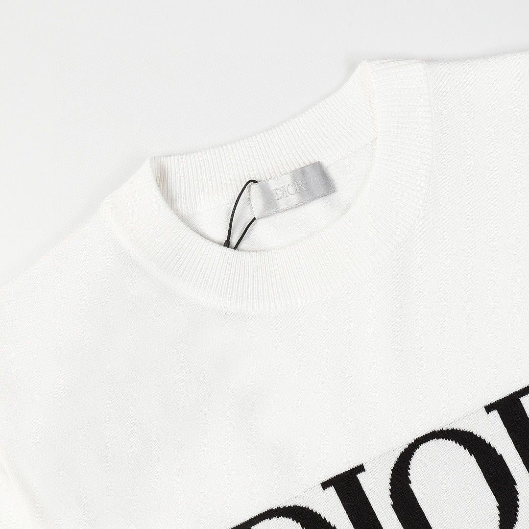 0528 Camiseta de manga corta de lana con letras clásicas de Jacquard