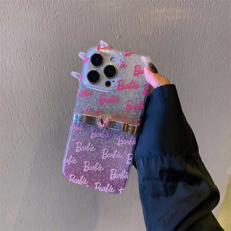 Funda de brillo degradado con lazo, corazón y diamante