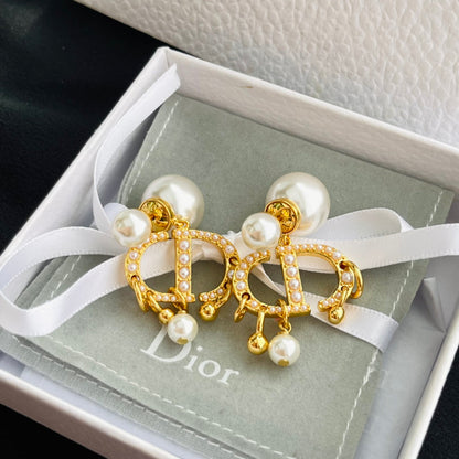 Boucles d'oreilles pendantes CD en métal et perles