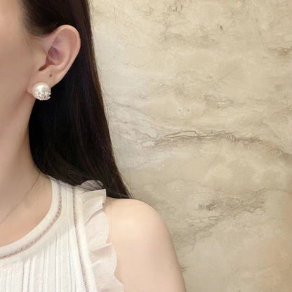 Boucles d'oreilles clous rétro élégantes diamant et perle