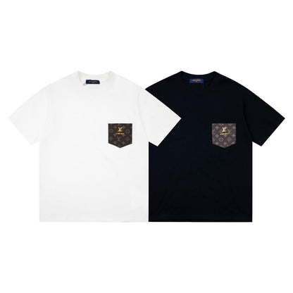 Camiseta Sencilla con Bolsillo de Cuero
