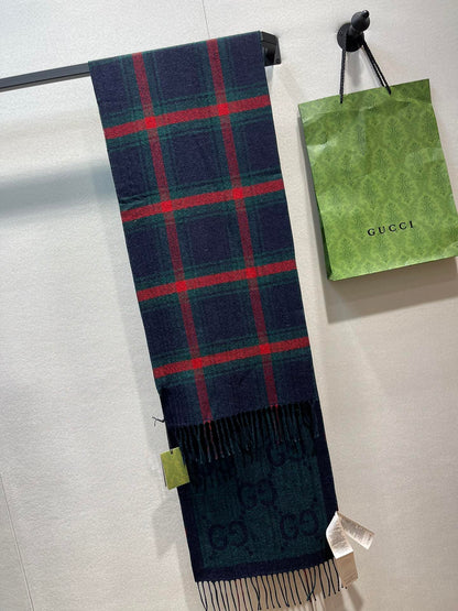 Bufanda de doble cara con borlas y estampado de cuadros escoceses