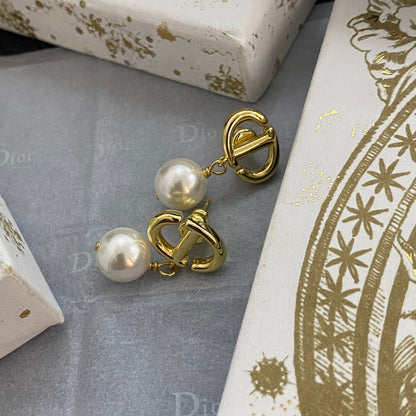 Pendientes Colgantes de Perlas de Metal de Moda