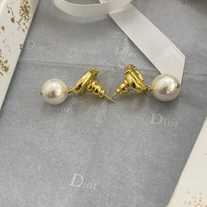 Pendientes Colgantes de Perlas de Metal de Moda