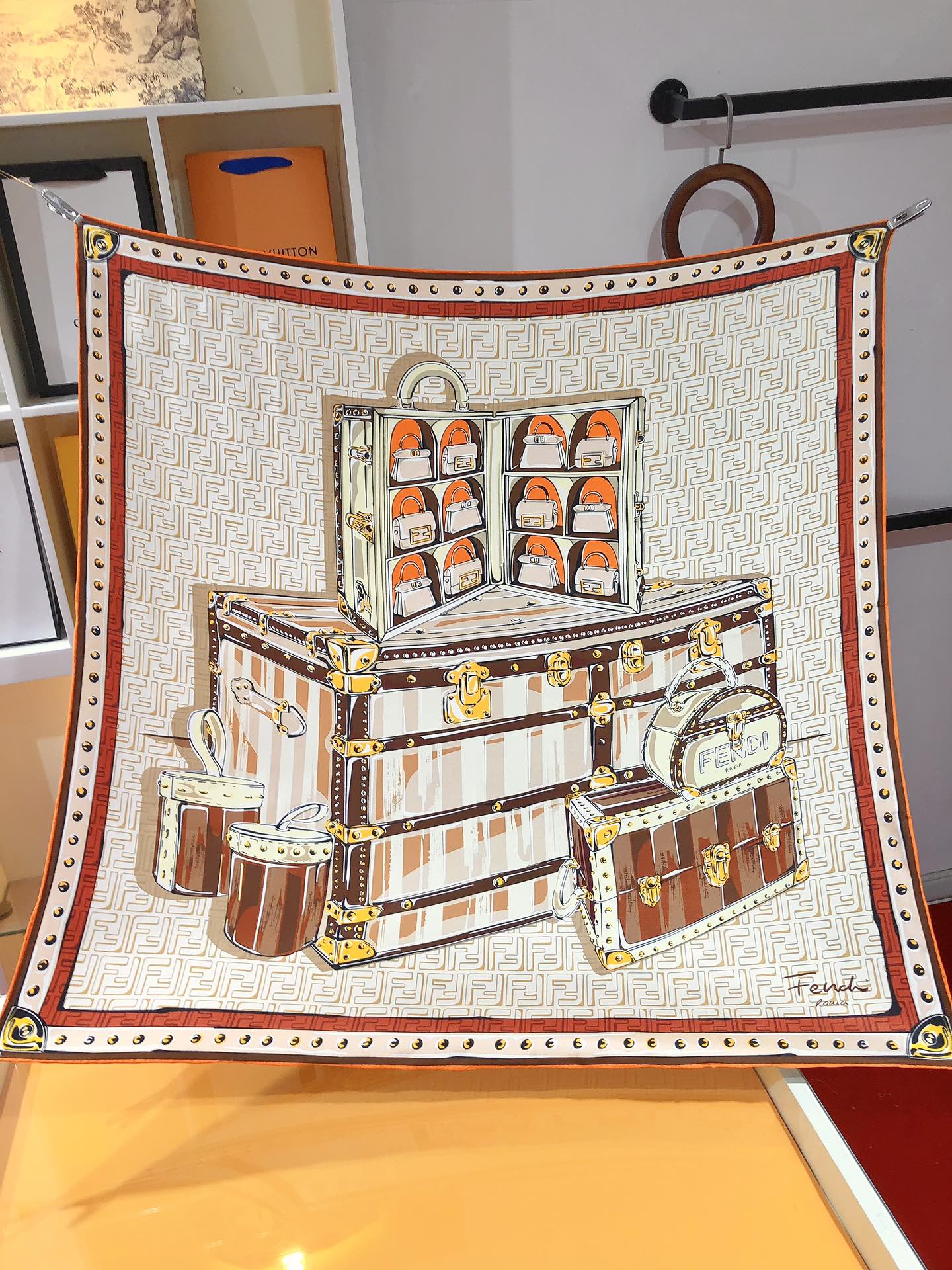 Pañuelo de seda estampado gráfico de bolso vintage
