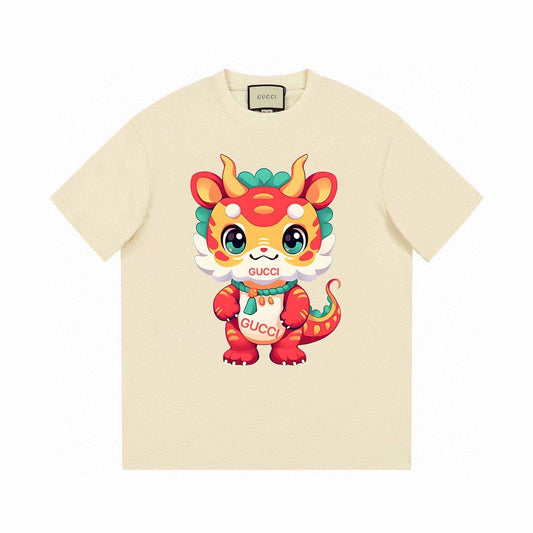 Camiseta con estampado de cabeza de dragón de dibujos animados
