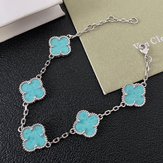 Bracelet trèfle à quatre feuilles turquoise
