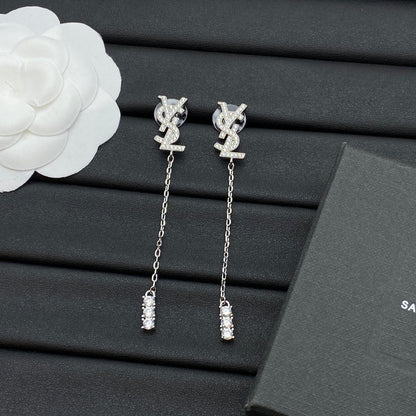 Boucles d'oreilles pendantes longues en métal cristal