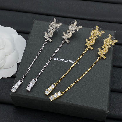 Boucles d'oreilles pendantes longues en métal cristal