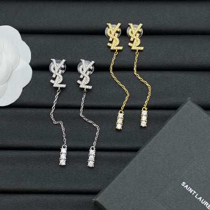 Boucles d'oreilles pendantes longues en métal cristal