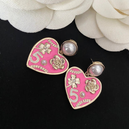 Boucles d'oreilles cœur fleur perle élégantes