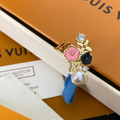 Anillo Abierto de Moda con Perlas y Flores