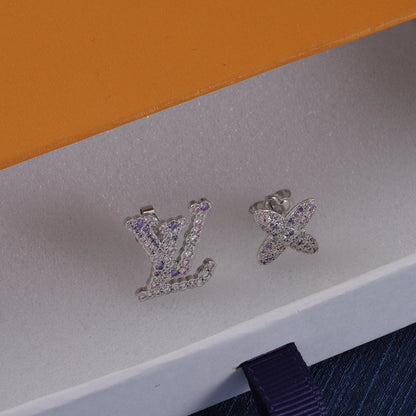Boucles d'oreilles Logo Strass Violet