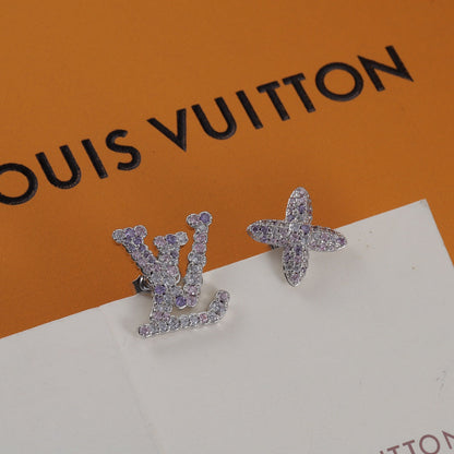 Boucles d'oreilles Logo Strass Violet