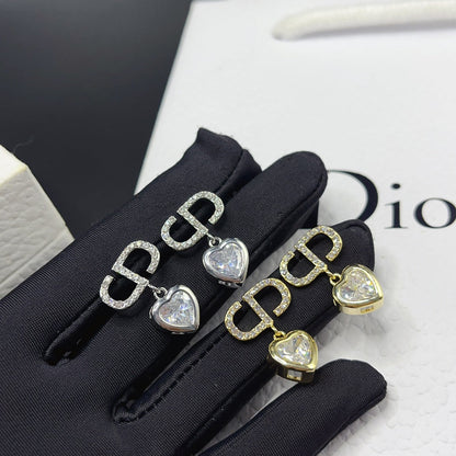 Pendientes con colgante de corazón de diamantes de 2 colores a la moda