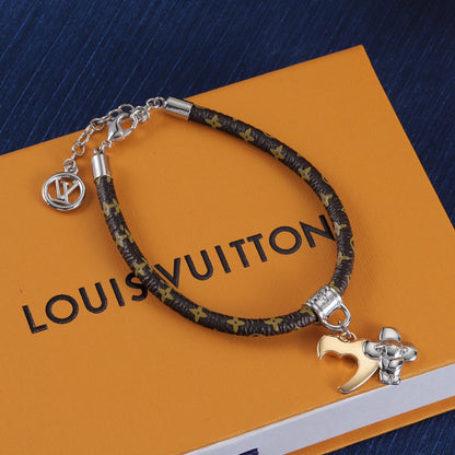Bracelet en cuir pour couple avec poupées d'amour entrelacées