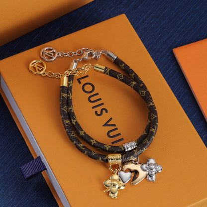 Bracelet en cuir pour couple avec poupées d'amour entrelacées