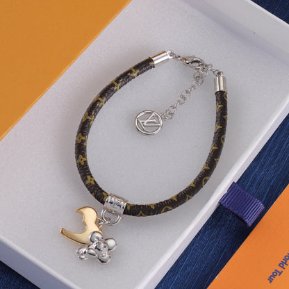 Bracelet en cuir pour couple avec poupées d'amour entrelacées