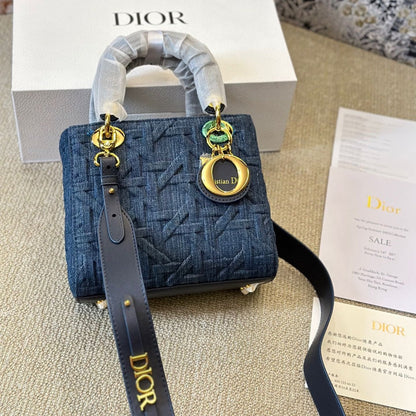Sac Lady petit format en jean Cannage graphique bleu