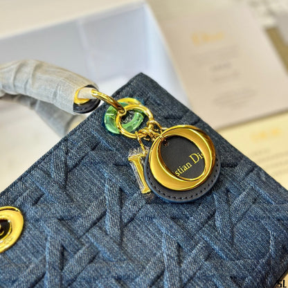 Sac Lady petit format en jean Cannage graphique bleu