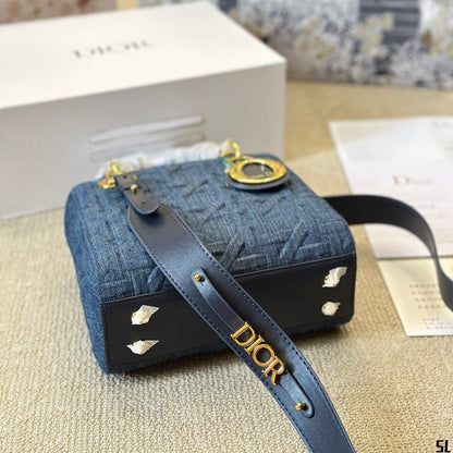 Sac Lady petit format en jean Cannage graphique bleu