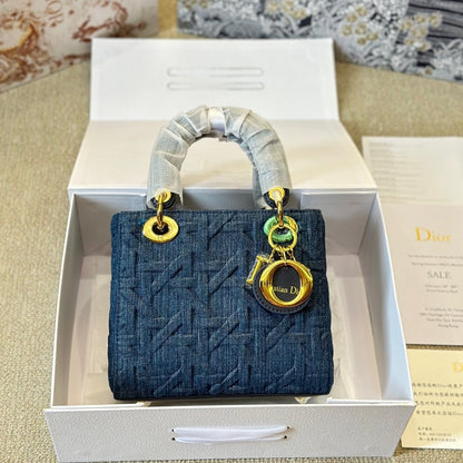 Sac Lady petit format en jean Cannage graphique bleu