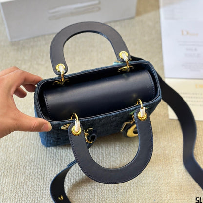 Sac Lady petit format en jean Cannage graphique bleu