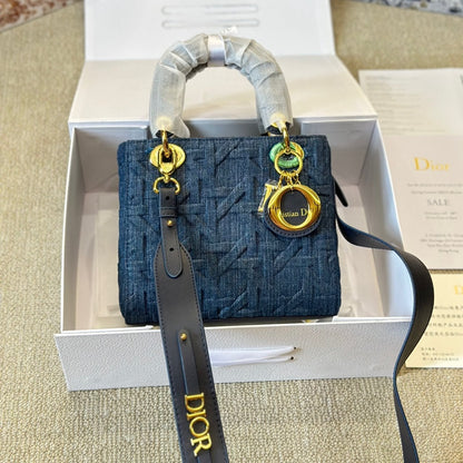 Sac Lady petit format en jean Cannage graphique bleu