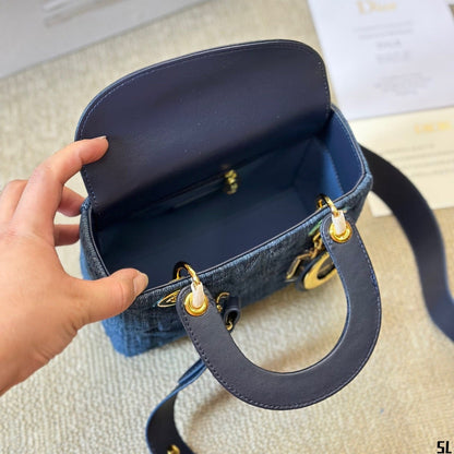 Sac Lady petit format en jean Cannage graphique bleu