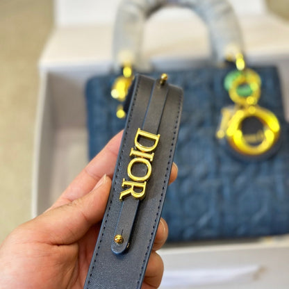Sac Lady petit format en jean Cannage graphique bleu